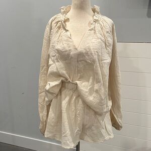 MABLE Cream Textured Blouse + Shorts Set
